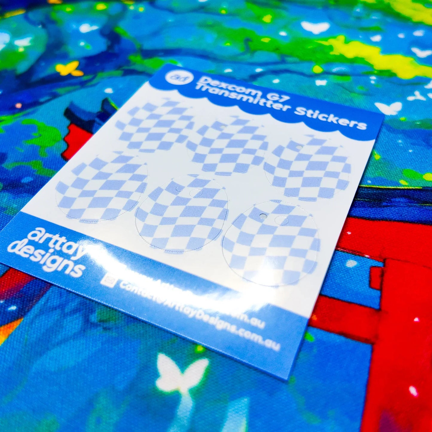 Blue Wavy Checkered Diabetes Device Stickers