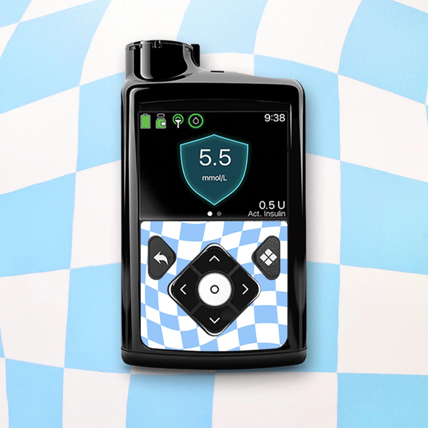 Blue Wavy Checkered Diabetes Device Stickers