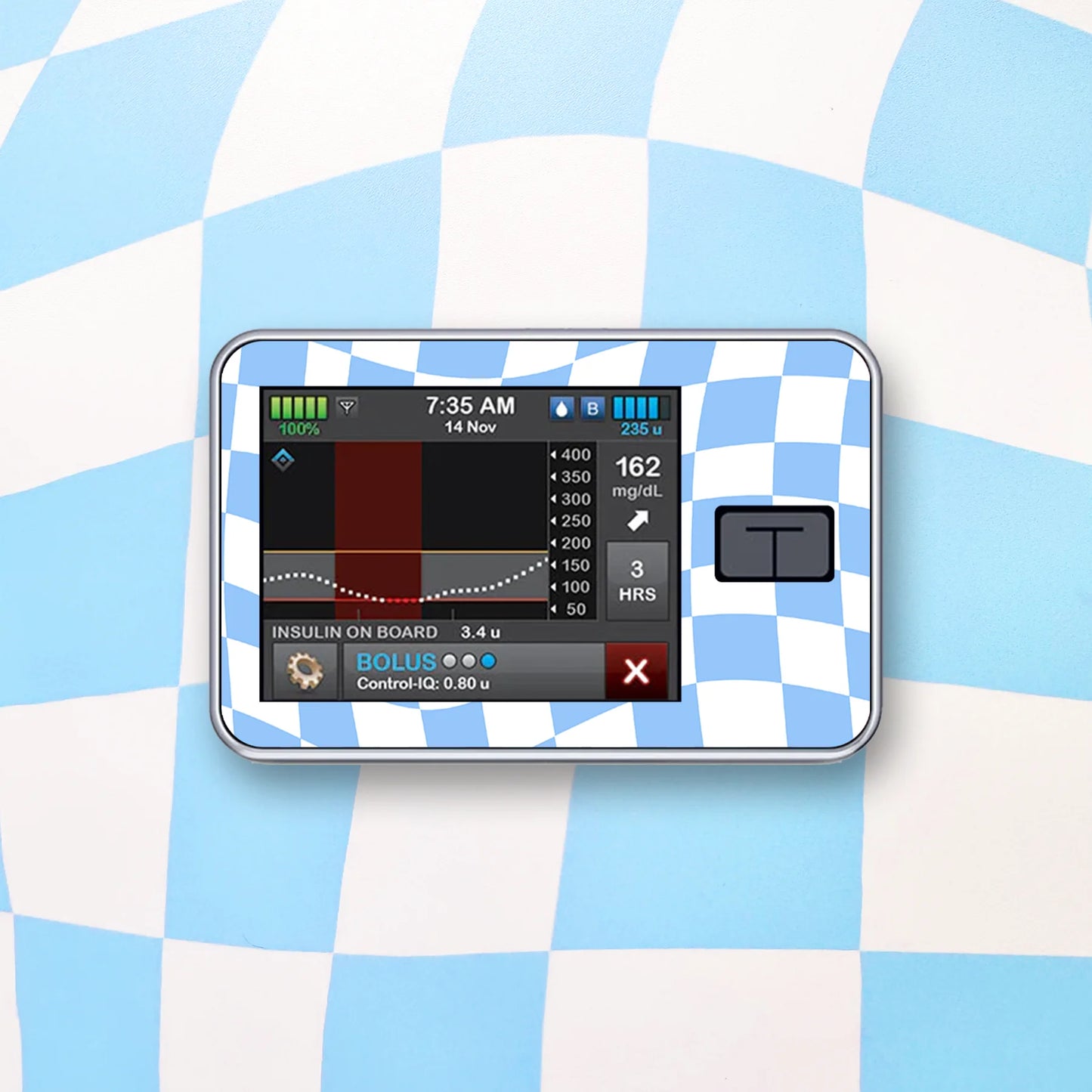 Blue Wavy Checkered Diabetes Device Stickers