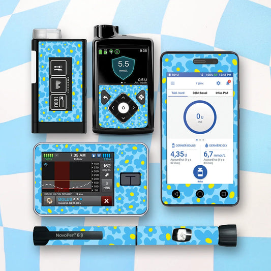 Blue Flowers Diabetes Device Stickers