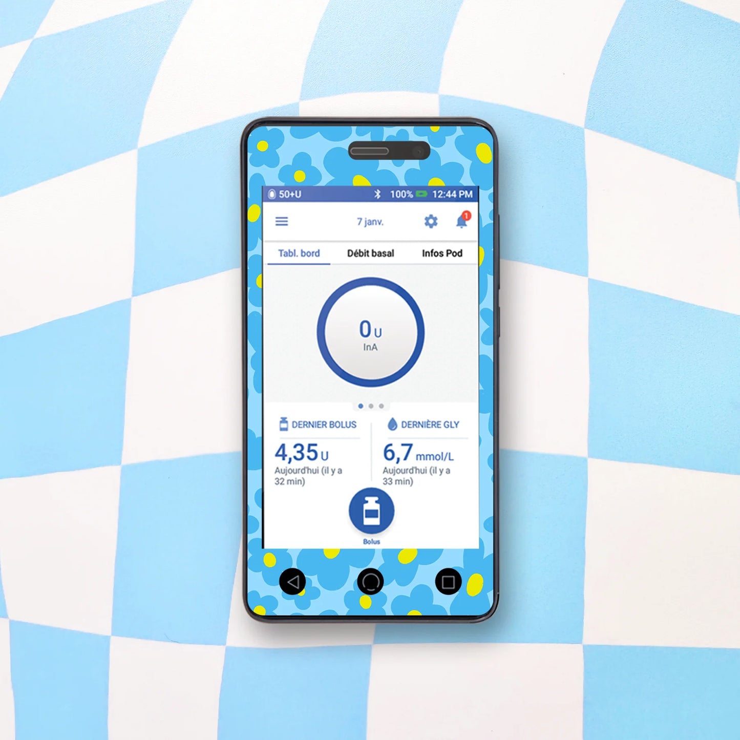 Blue Flowers Diabetes Device Stickers