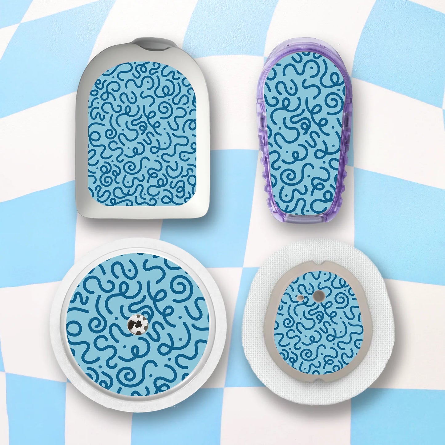 Blue Squiggles Diabetes Device Stickers