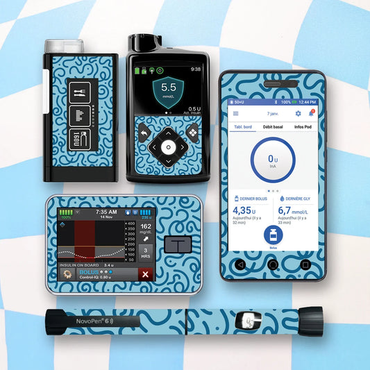 Blue Squiggles Diabetes Device Stickers