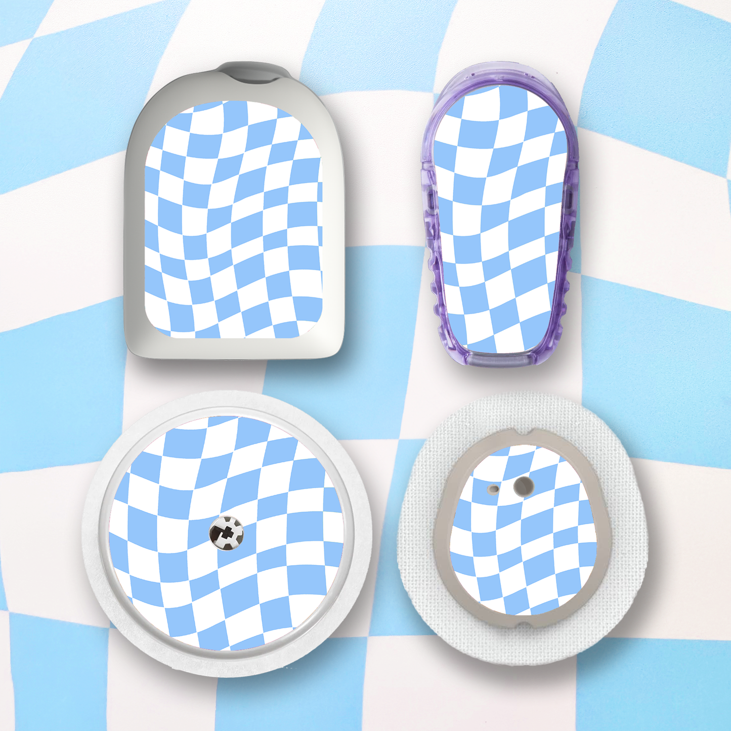 Blue Wavy Checkered Diabetes Stickers - 6 Pack