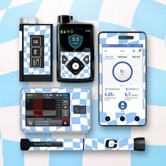 Blue Wavy Checkered Diabetes Device Stickers