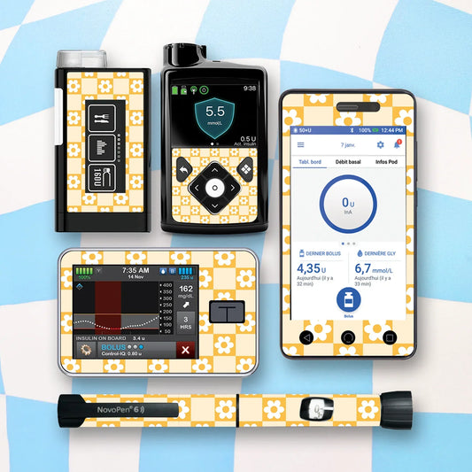 Checkered Daisies Diabetes Device Stickers