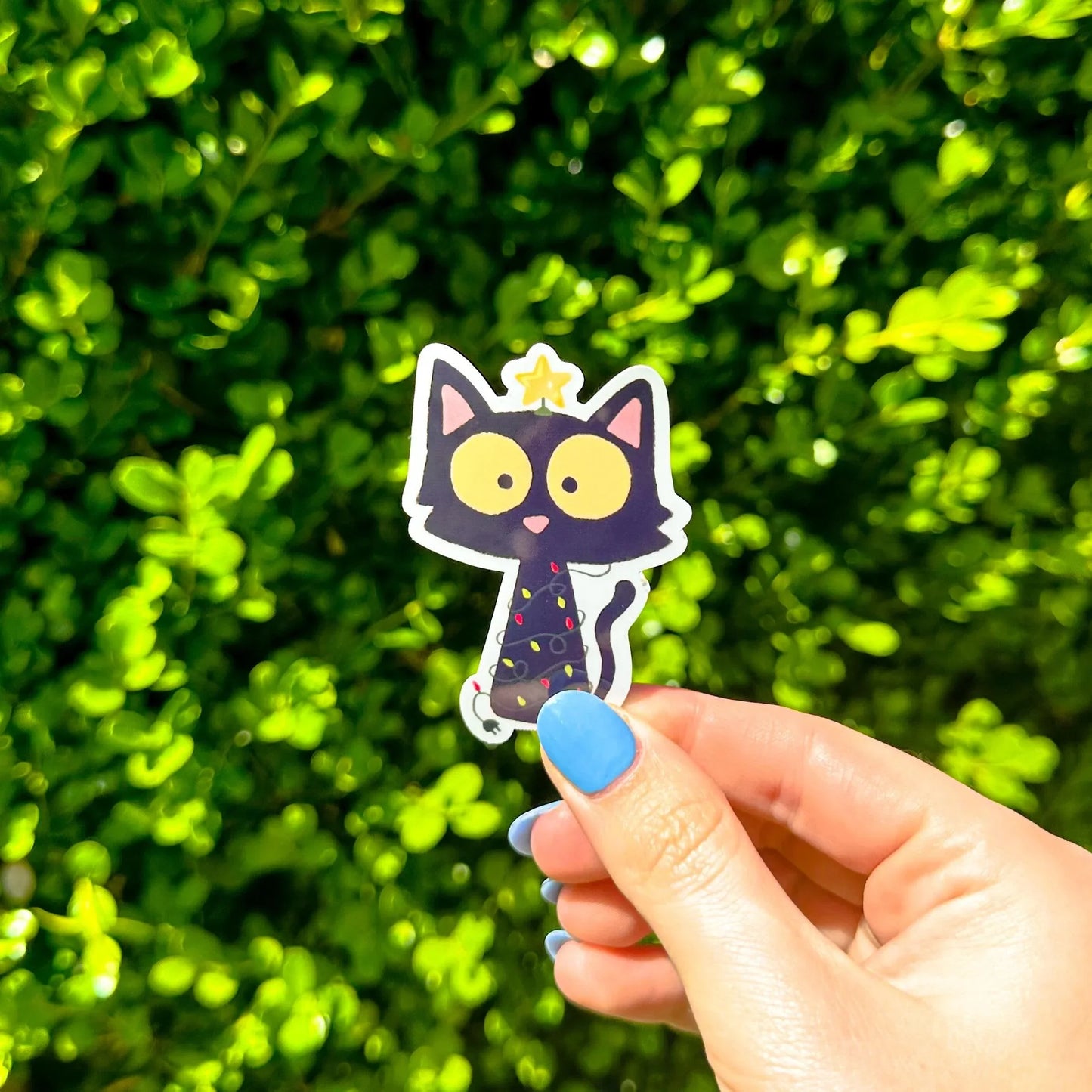 Christmas Tree Black Cat Sticker - Arttay Designs