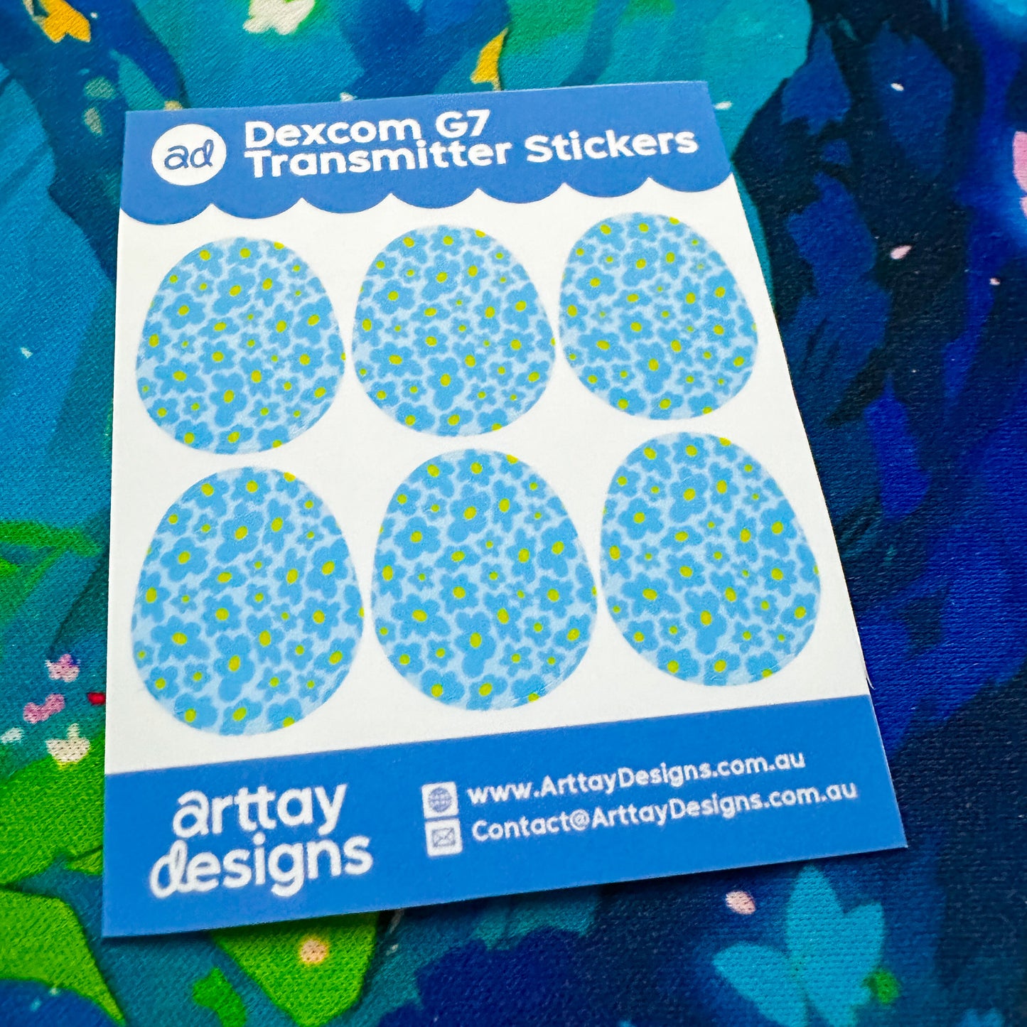 Blue Flowers Diabetes Stickers - 6 Pack - Arttay Designs