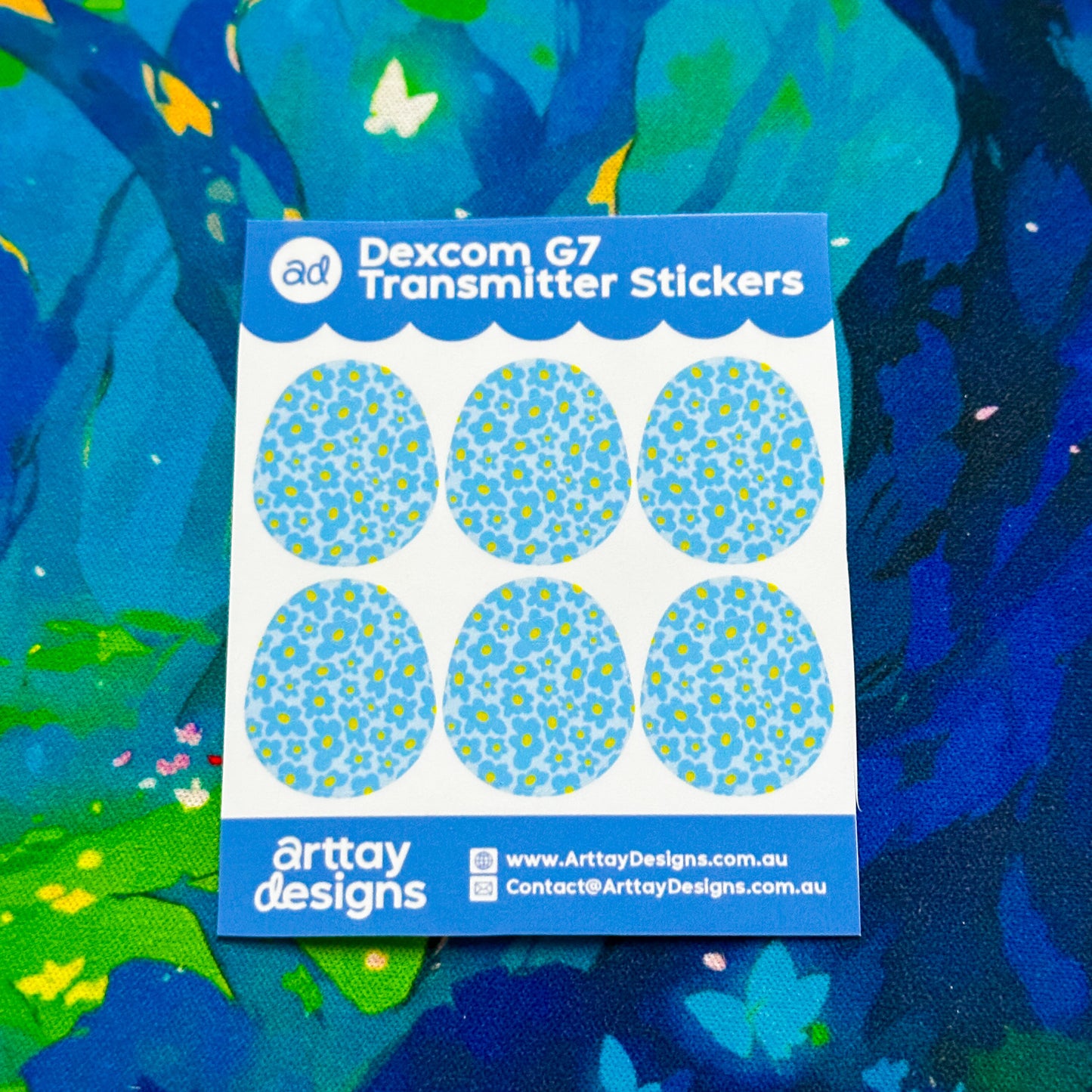 Blue Flowers Diabetes Stickers - 6 Pack - Arttay Designs