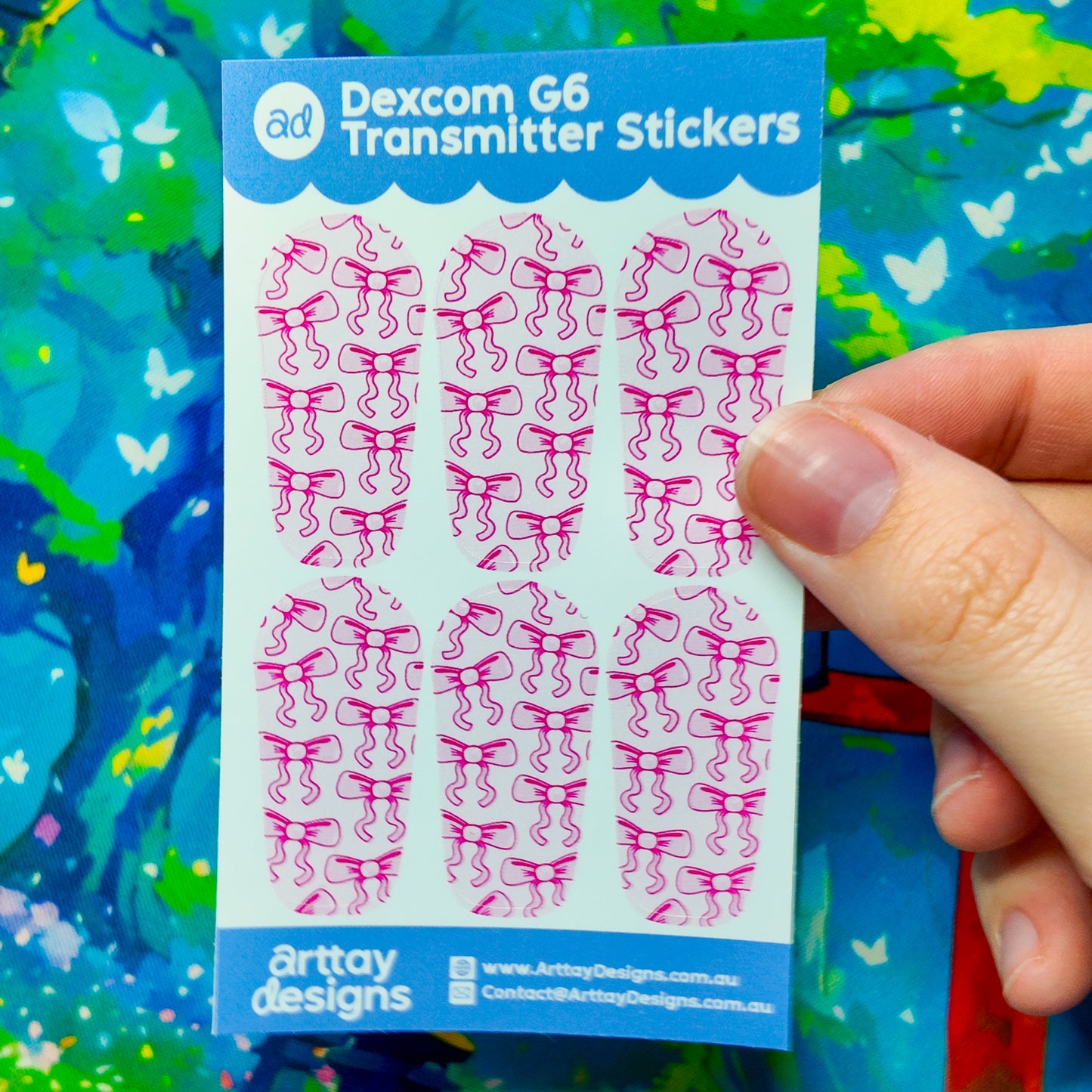 Pink Bow Diabetes Stickers - 6 Pack - Arttay Designs