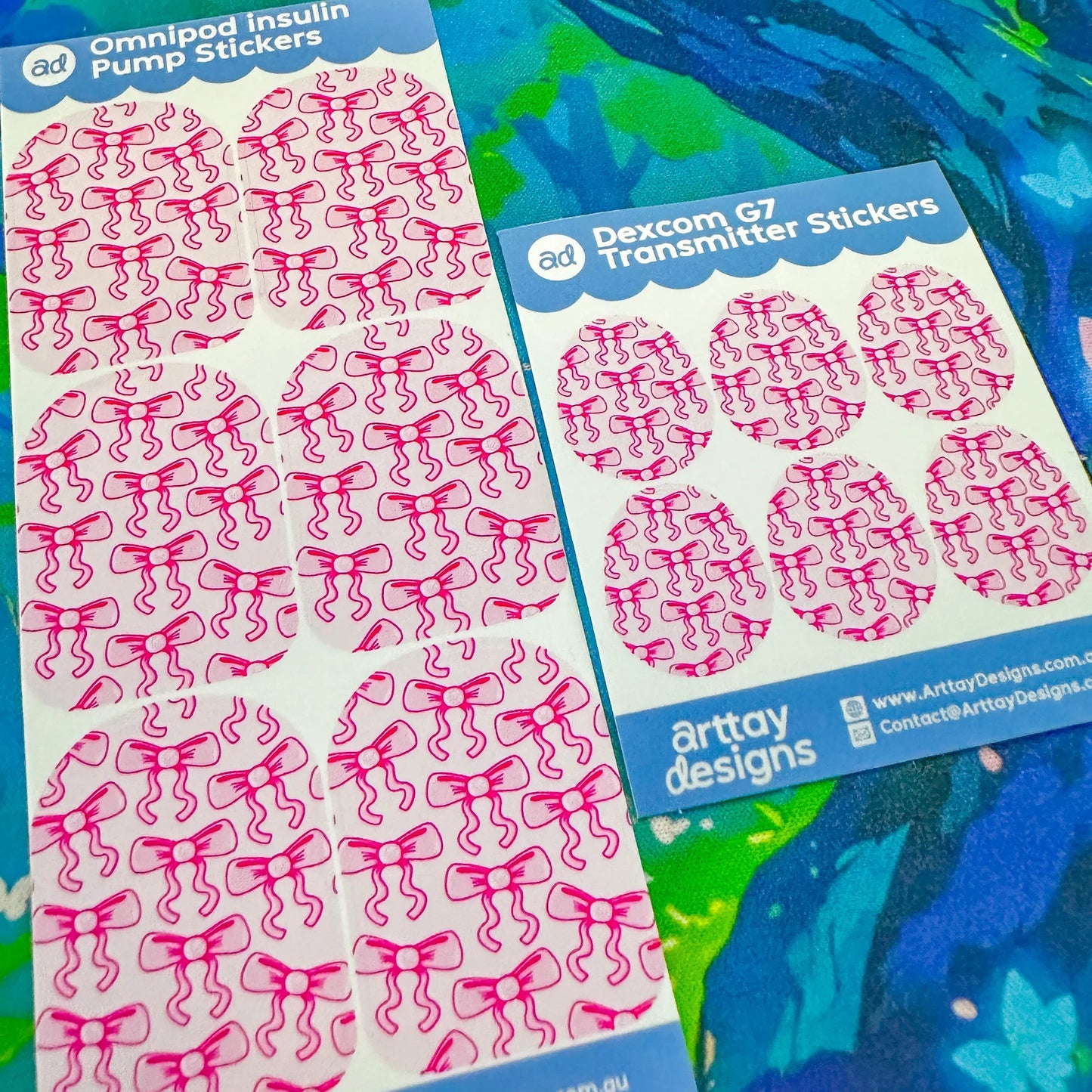 Pink Bow Diabetes Stickers - 6 Pack - Arttay Designs