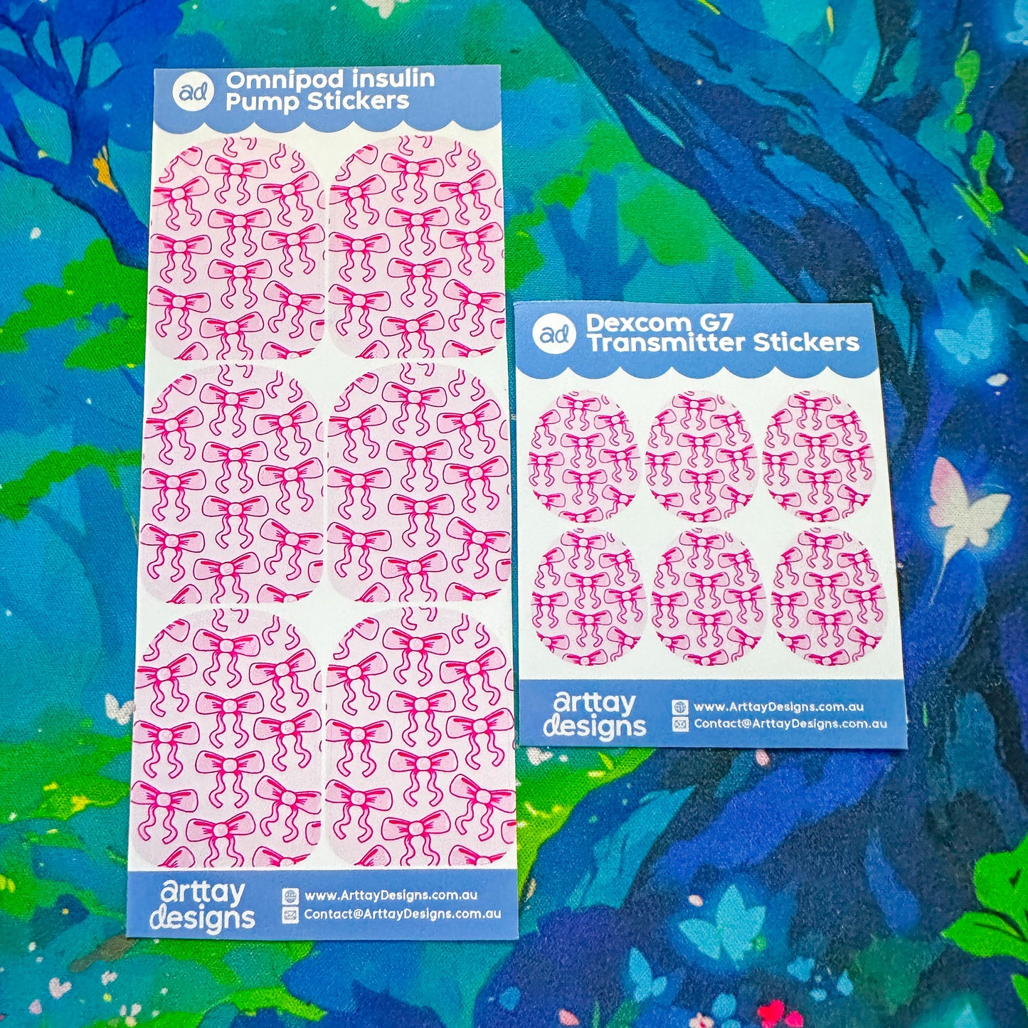 Pink Bow Diabetes Stickers - 6 Pack - Arttay Designs