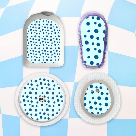 Blue Polka Dots Diabetes Device Stickers