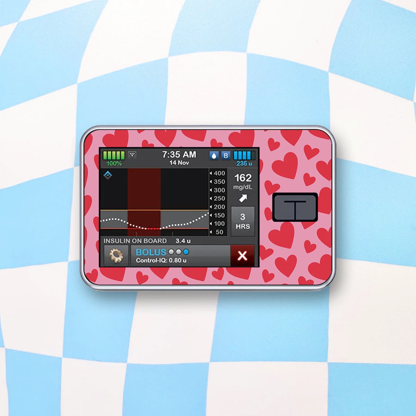 Pink Hearts Diabetes Device Stickers