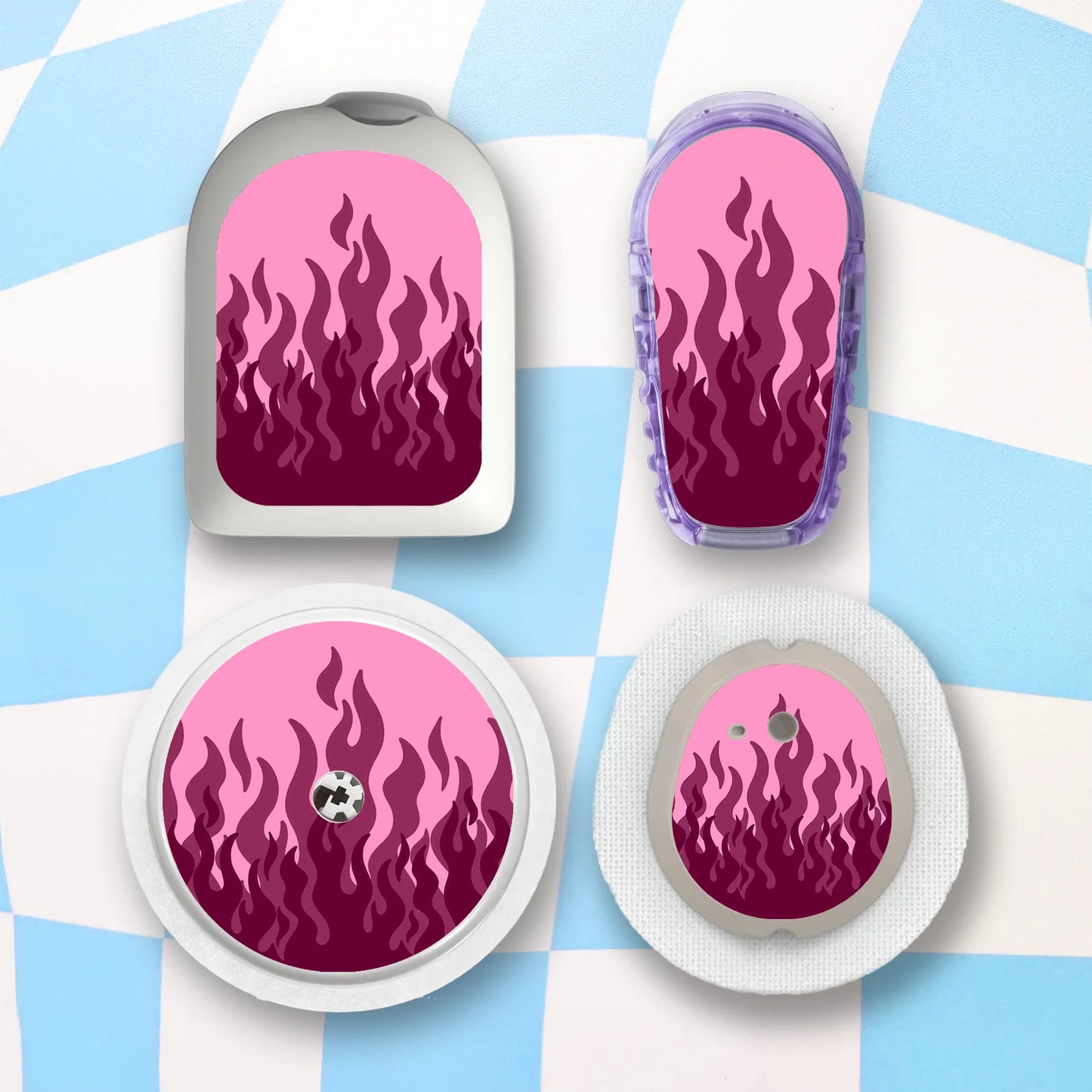 Pink Flames Diabetes Device Stickers