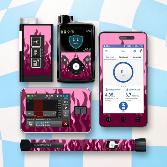 Pink Flames Diabetes Device Stickers