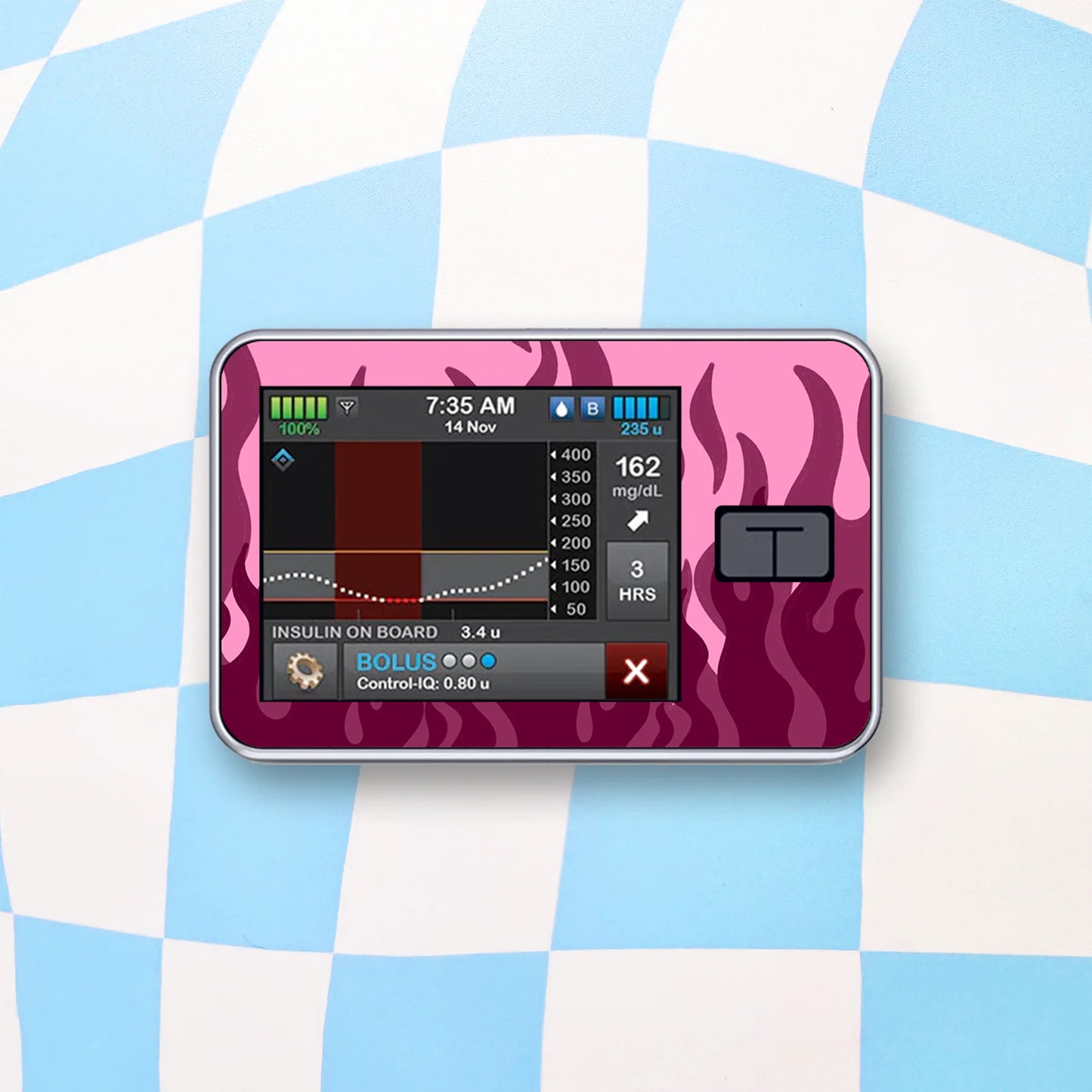 Pink Flames Diabetes Device Stickers