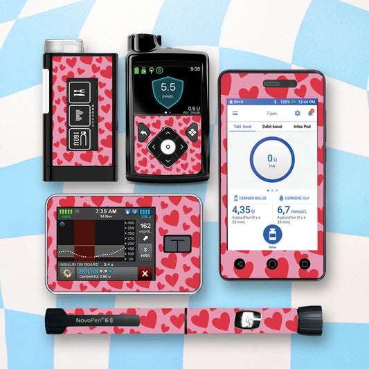 Pink Hearts Diabetes Device Stickers