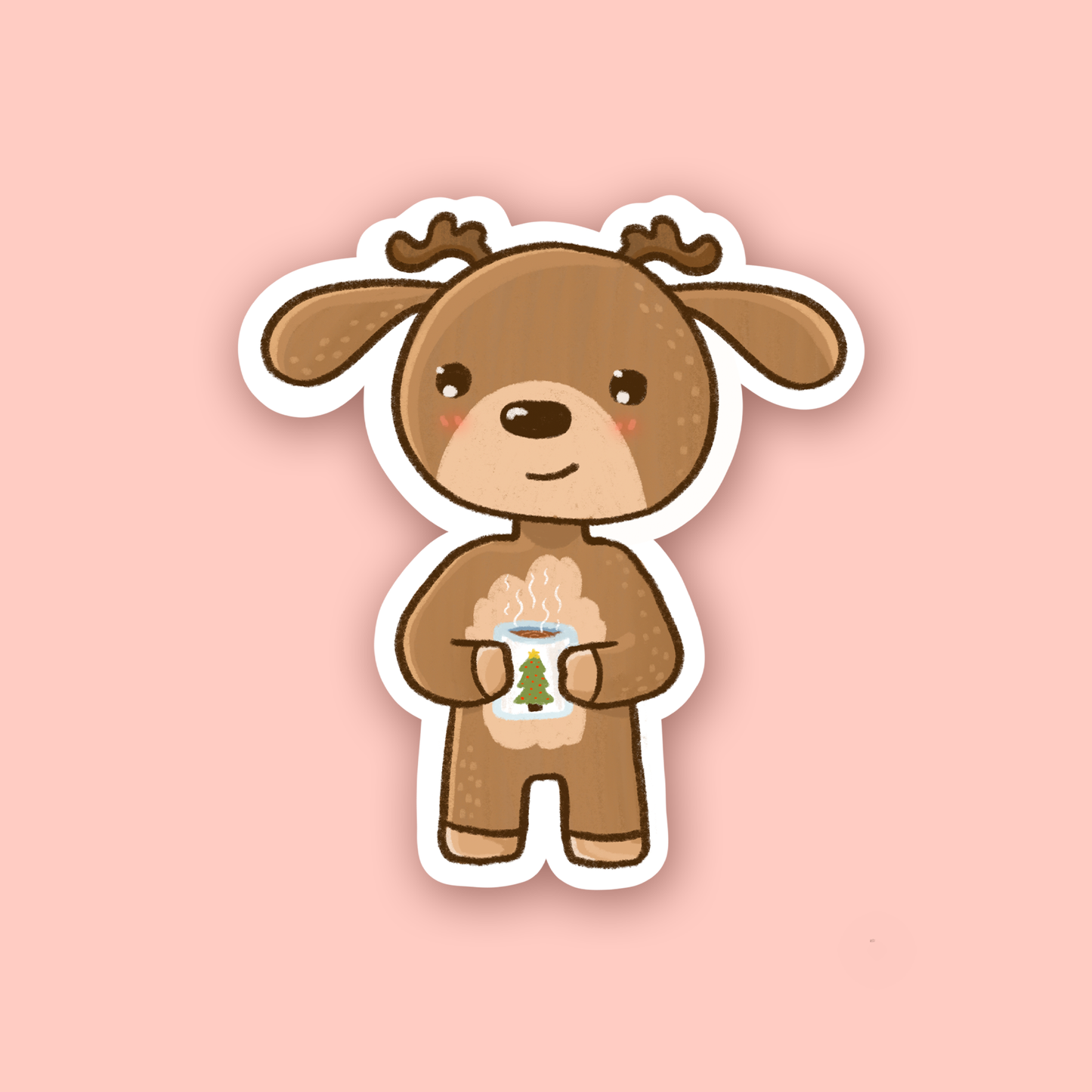 Reindeer Drinking Tea Christmas Sticker