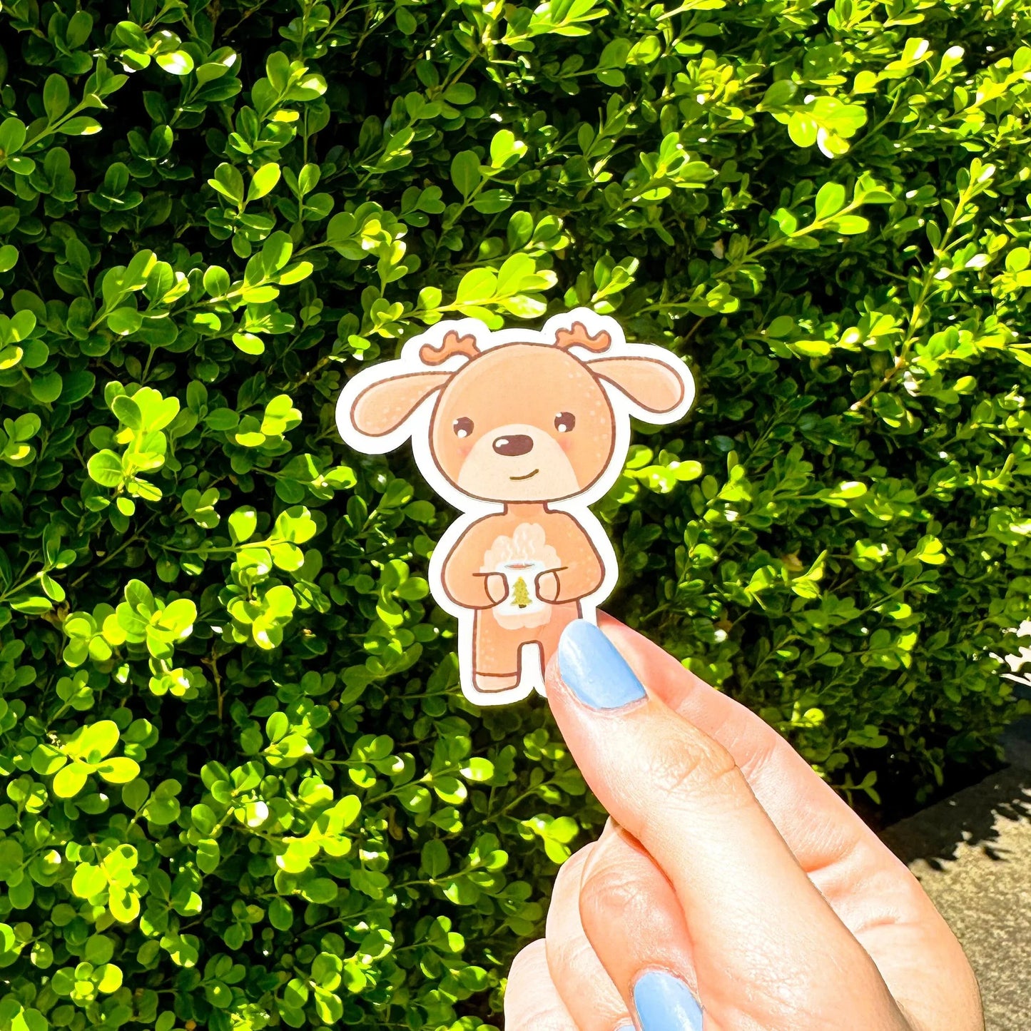 Reindeer Drinking Tea Christmas Sticker - Arttay Designs