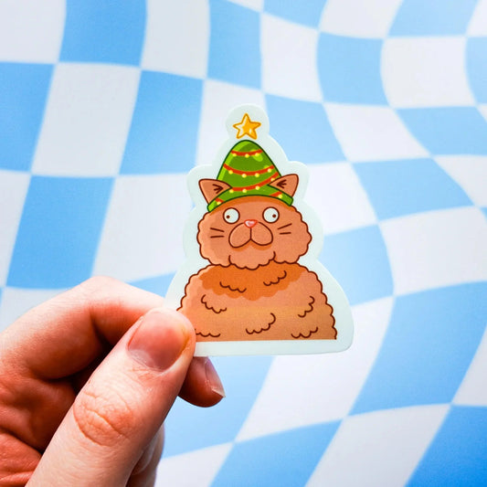 Silly Christmas Cat Sticker - Arttay Designs