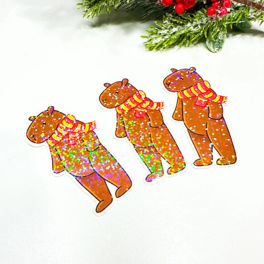 Holographic Sparkly Winter Capybara Sticker - Arttay Designs