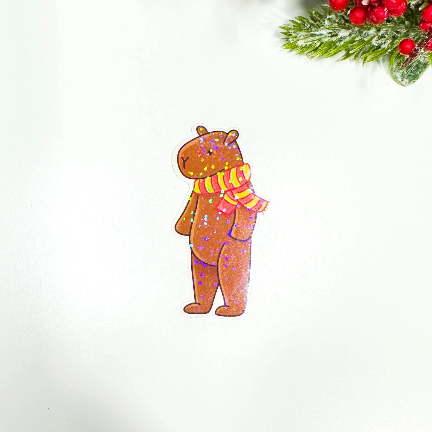 Holographic Sparkly Winter Capybara Sticker - Arttay Designs