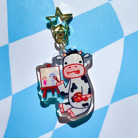 Sparkly Artist Cow Keychain