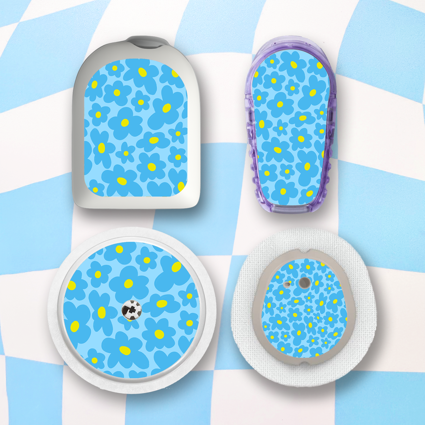 Blue Flowers Diabetes Stickers - 6 Pack
