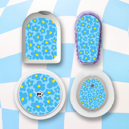 Blue Flowers Diabetes Stickers - 6 Pack