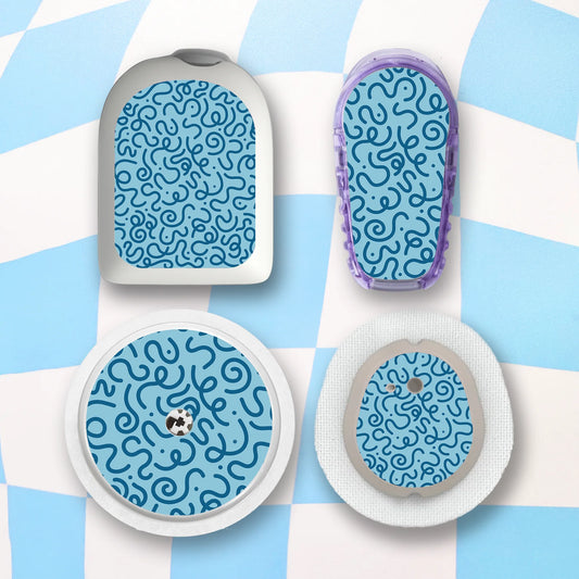 Blue Squiggles Diabetes Device Stickers