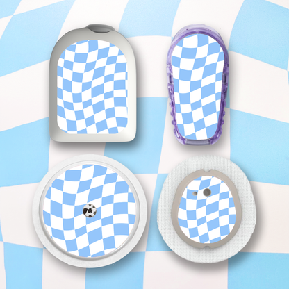 Blue Wavy Checkered Diabetes Stickers - 6 Pack