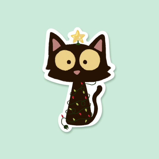 Christmas Tree Black Cat Sticker