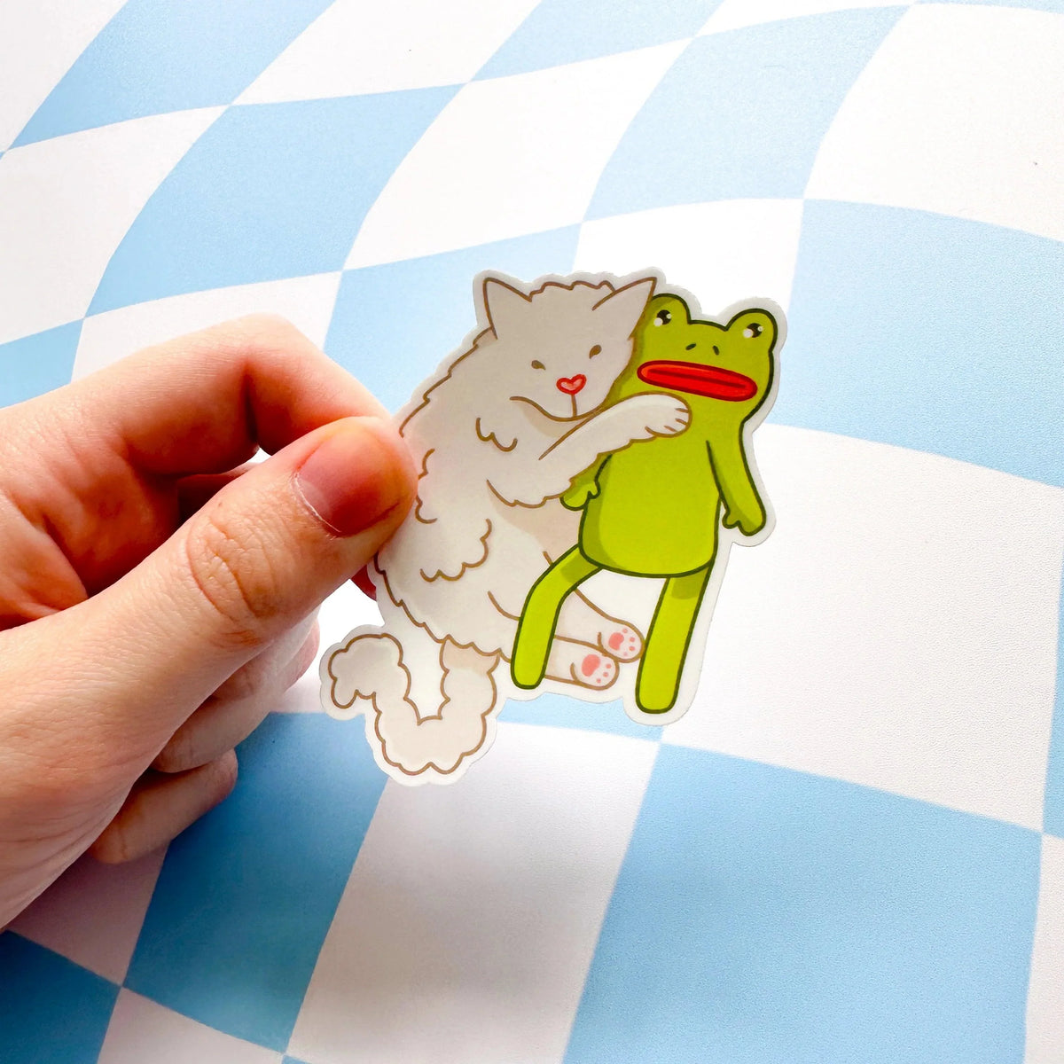 Cat Hugging Sticker Cat Hugging Frog Sticker – Arttay Designs
