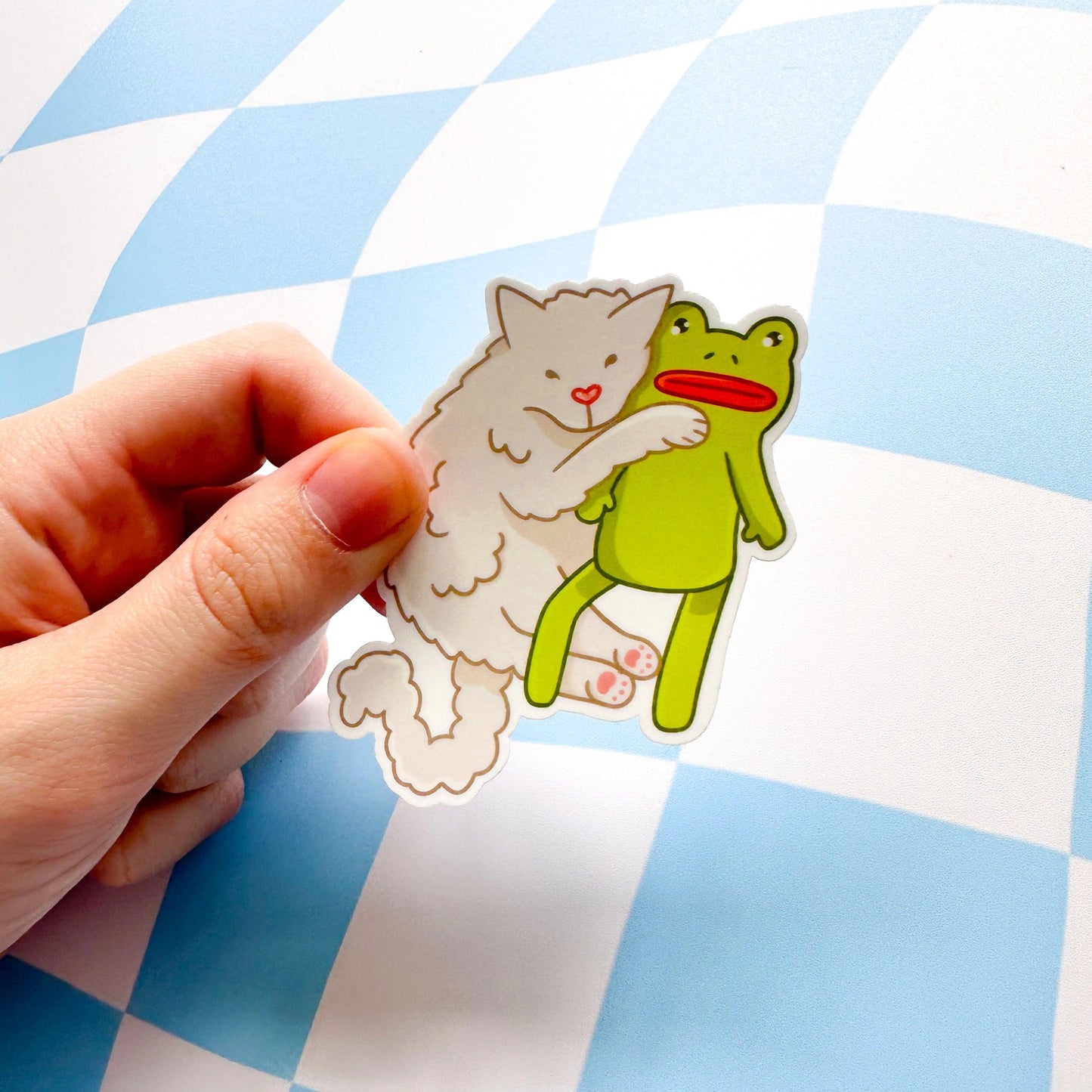 Cat Hugging Frog Sticker - Arttay Designs