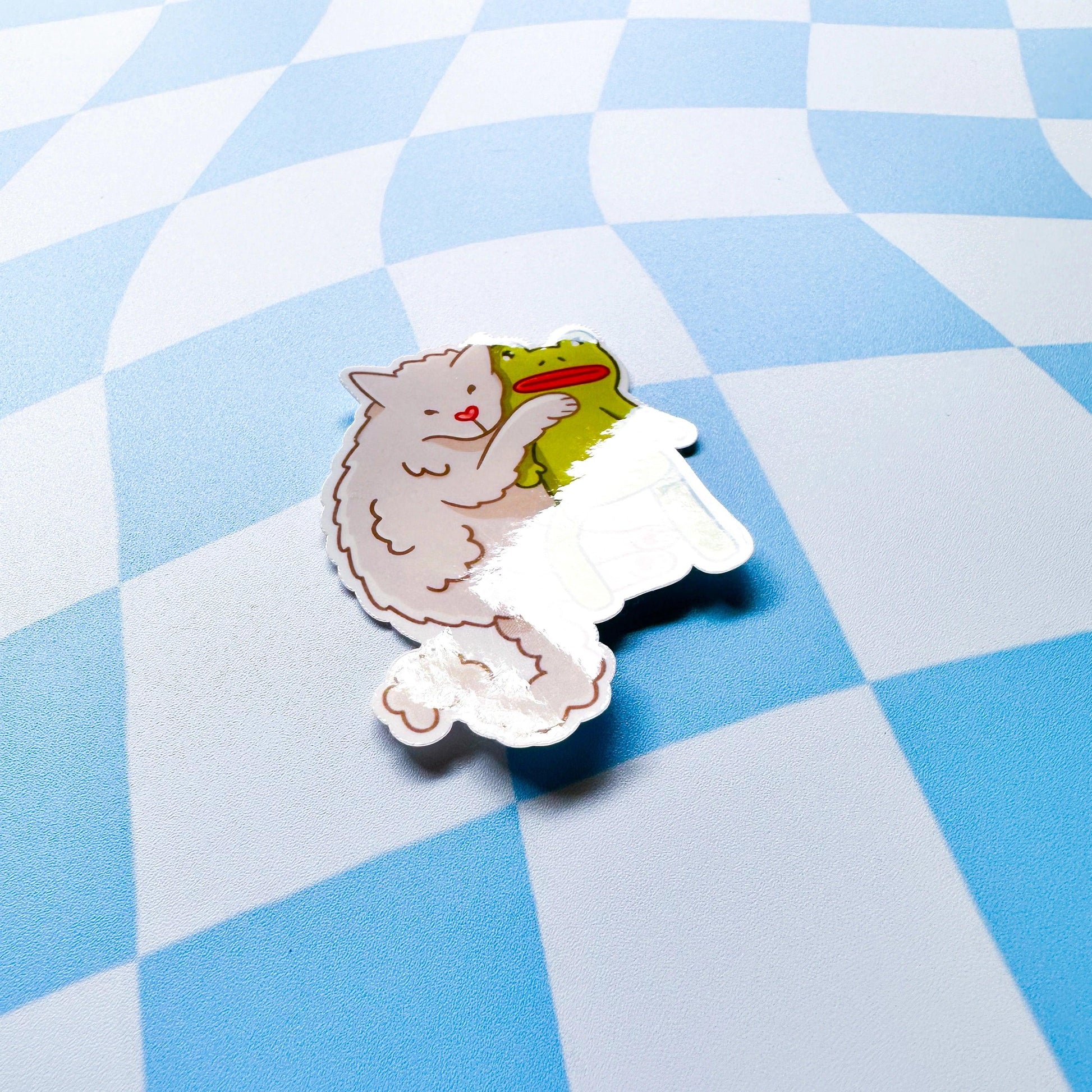 Cat Hugging Frog Sticker - Arttay Designs