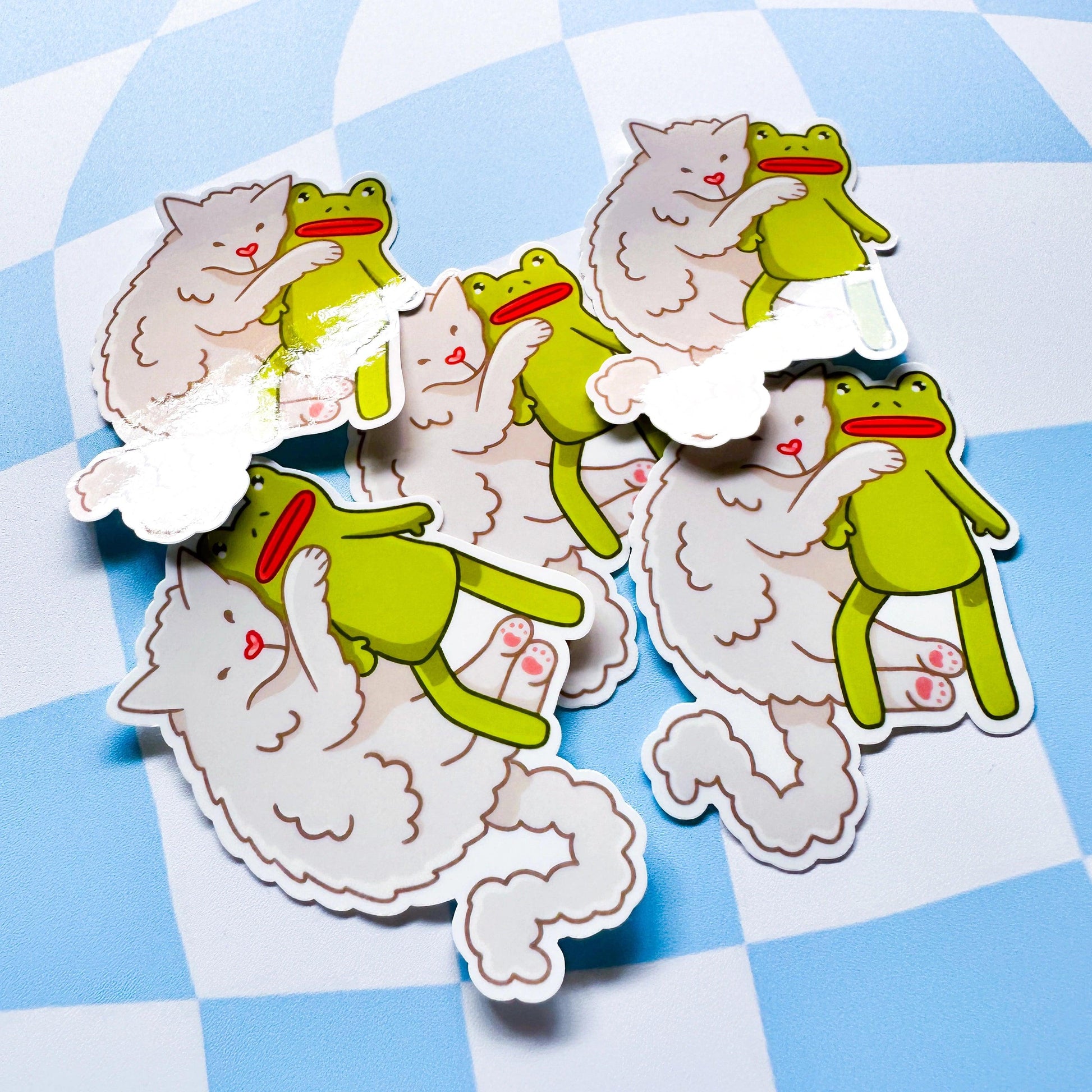 Cat Hugging Frog Sticker - Arttay Designs