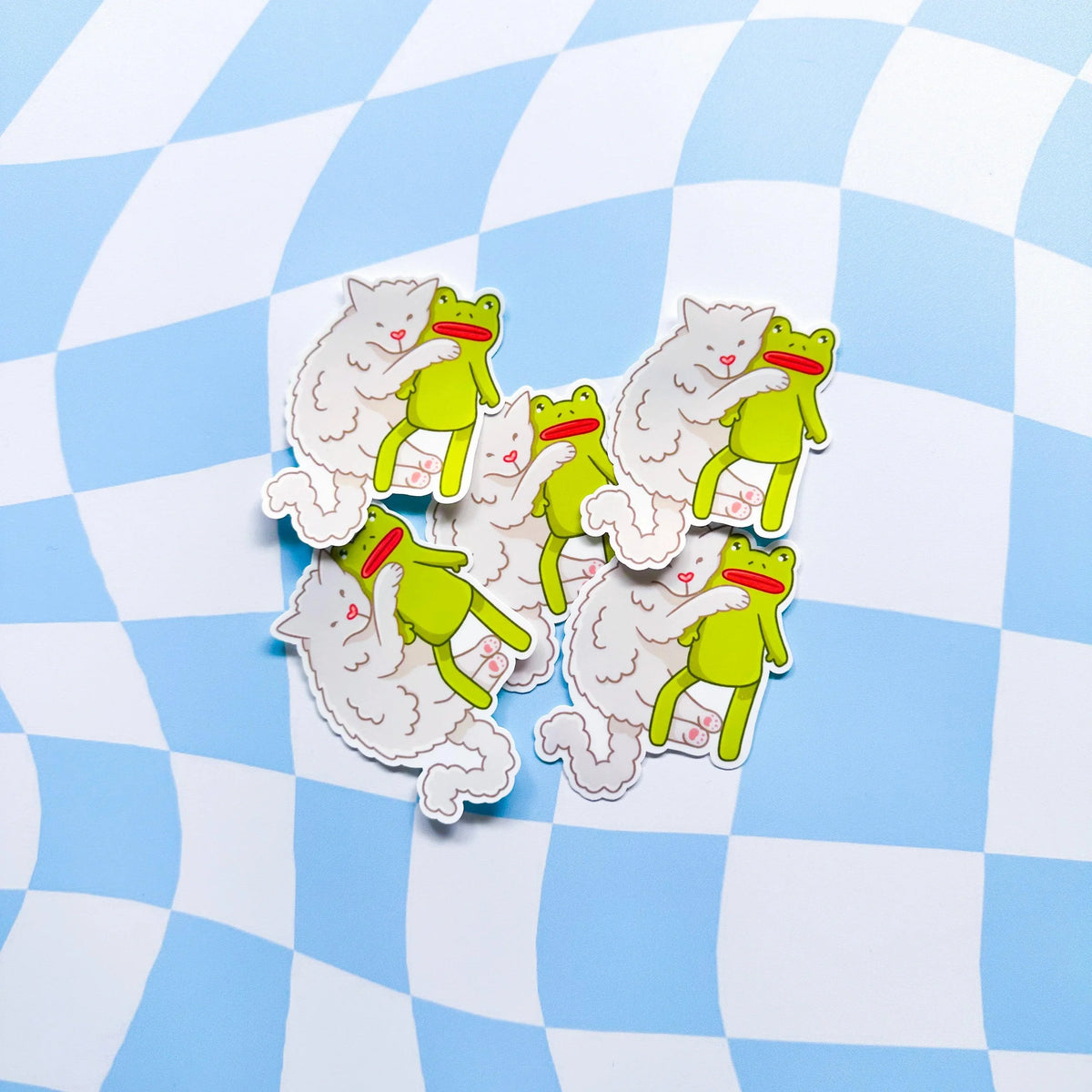 Cat Hugging Sticker Cat Hugging Frog Sticker – Arttay Designs