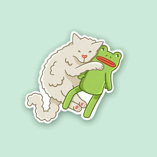 Cat Hugging Frog Sticker