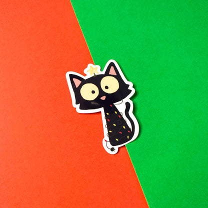 Christmas Tree Black Cat Sticker - Arttay Designs