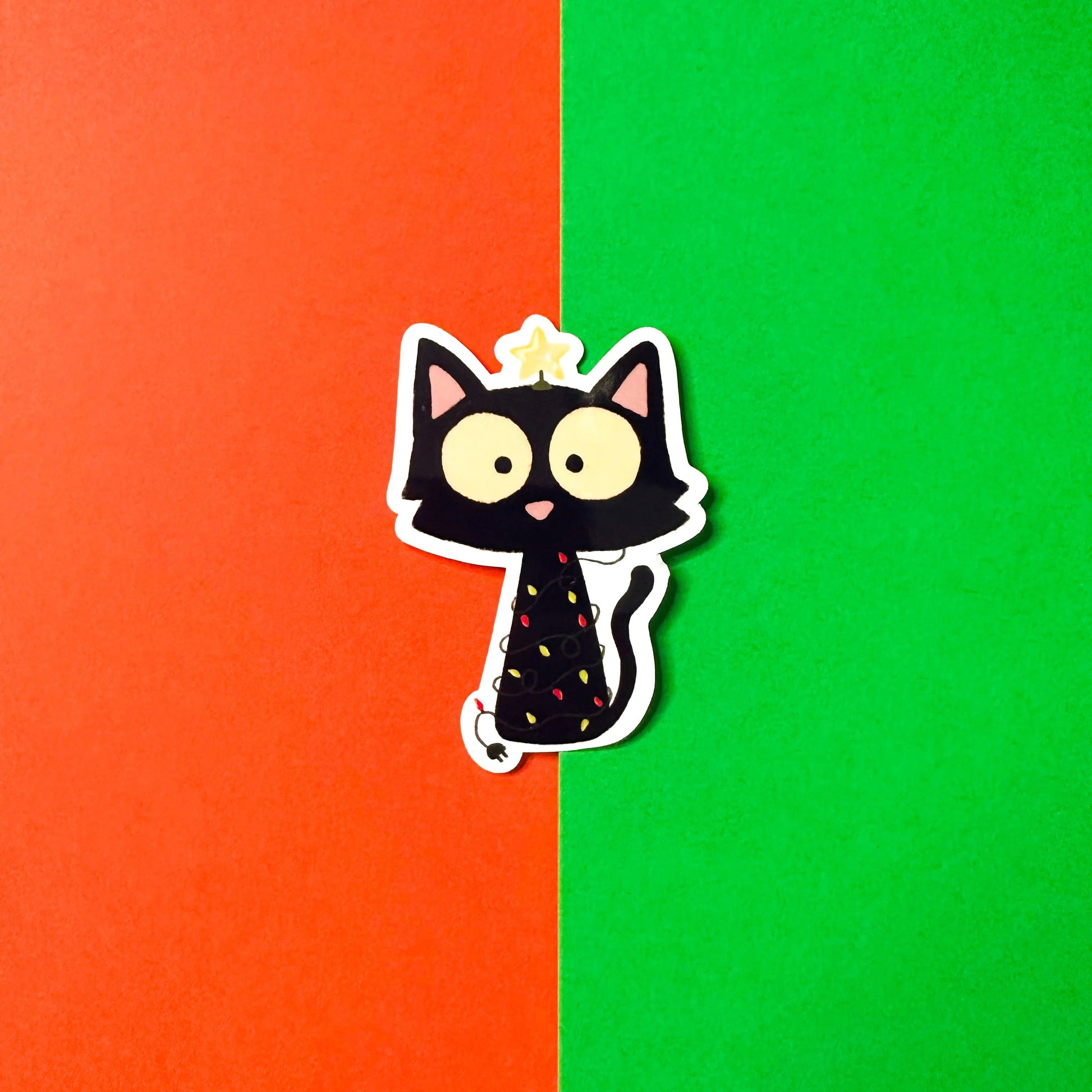 Christmas Tree Black Cat Sticker - Arttay Designs