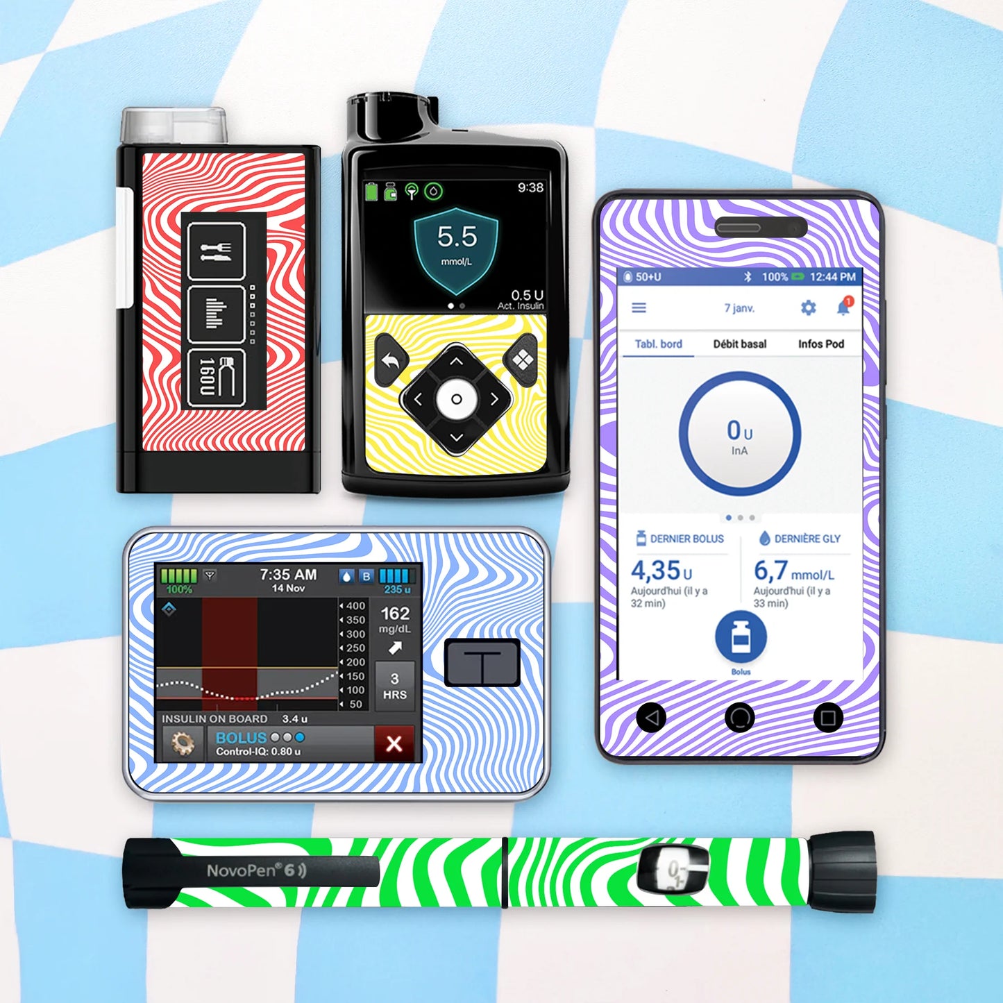 Swirly Colours Diabetes Device Stickers