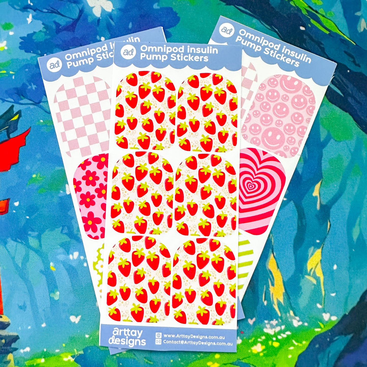Strawberries Diabetes Stickers - 6 Pack - Arttay Designs