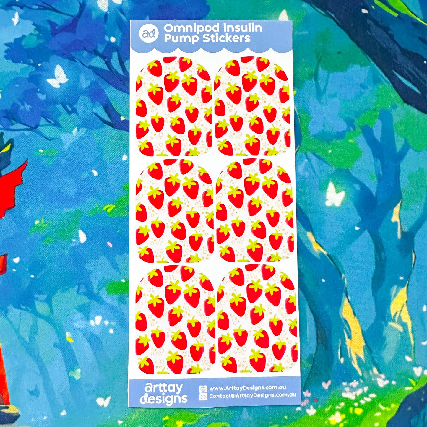 Strawberries Diabetes Stickers - 6 Pack - Arttay Designs