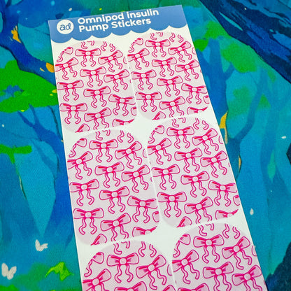 Pink Bow Diabetes Stickers - 6 Pack - Arttay Designs