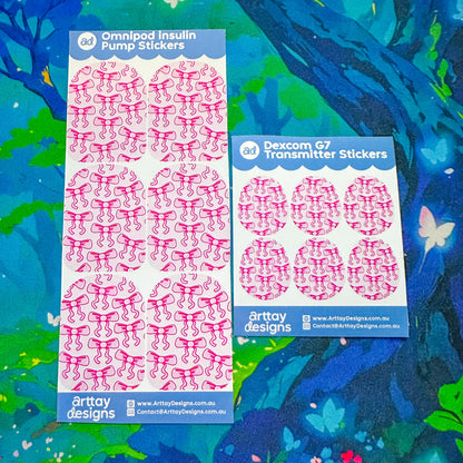 Pink Bow Diabetes Stickers - 6 Pack - Arttay Designs