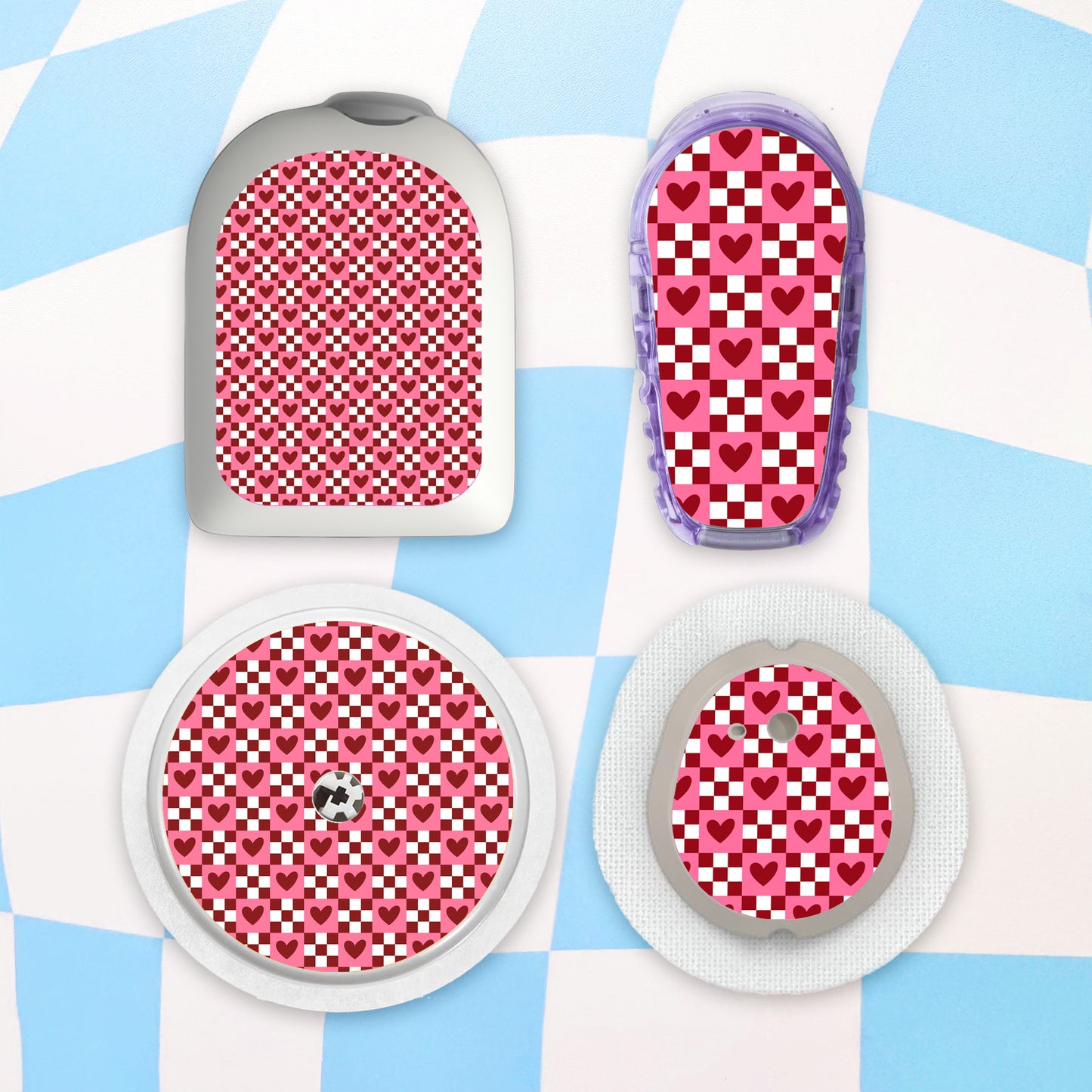 Checkered Hearts Diabetes Device Stickers