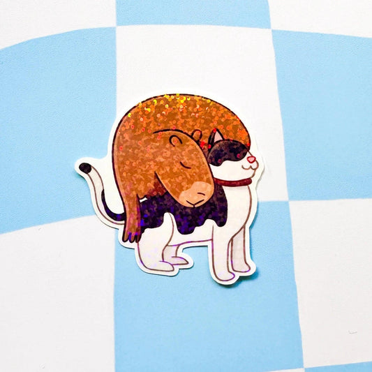 Cat & Capybara Holographic Sticker - Arttay Designs