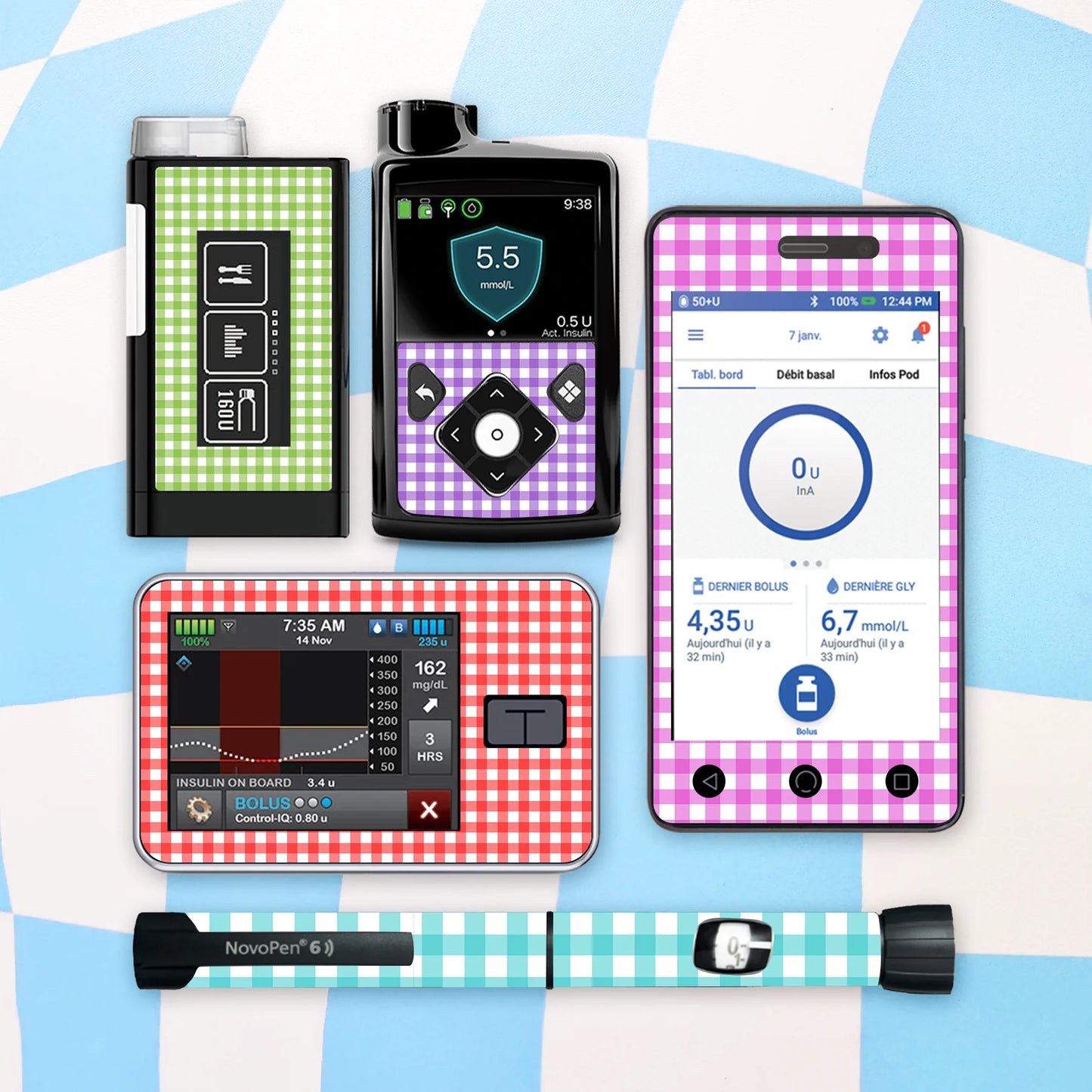 Plaid Diabetes Device Stickers