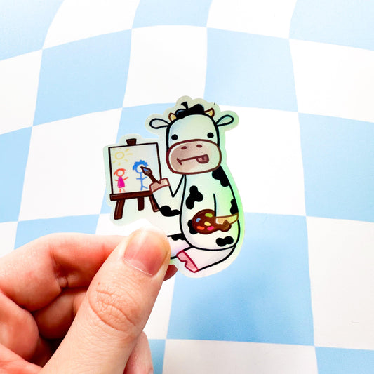 Holographic Artist Cow Sticker - Arttay Designs